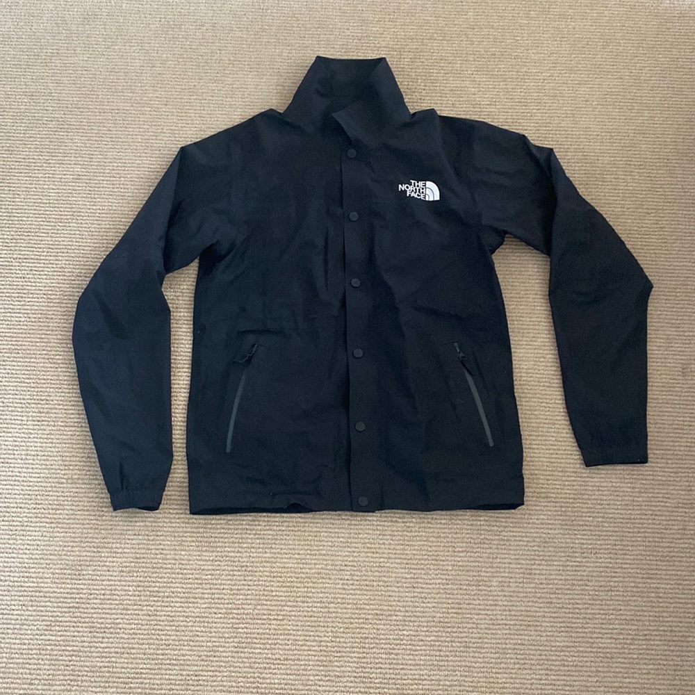 Black North Face Button Up Waterproof Jacket - fits like a womens small.